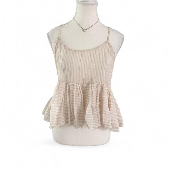 Treasure & Bond Tops - Ruffled Baby Doll Pin Striped Vintage Cami Made With Cotton So Cutsey Size XS